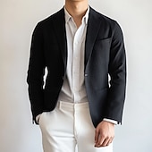billige Lin blazer-Men&#039;s sport frakk lin blazer mote uformell sommer ensfarget lin blazer svart standard passform enkelspent én knapp