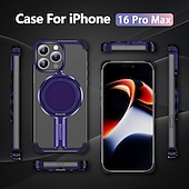 Недорогие Чехлы для iPhone-телефон Кейс для Назначение iPhone 16 Про Макс Плюс Айфон 15 Про Макс Плюс iPhone 14 13 12 Pro Max Plus Кейс на заднюю панель со стендом Магнитный Поддержка беспроводной зарядки Ретро Металл