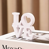 cheap Statues-White Double-Layer &quot;LOVE&quot; Letter Tabletop Decor, PVC Freestanding Sign, Romantic Valentine&#039;s Day, Wedding, Anniversary Decoration, Warm Indoor Desktop Letter Ornament for Home and Party Display