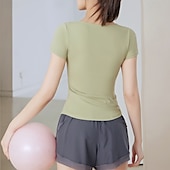 رخيصةأون تي شيرتات وبلوزات بدون أكمام للجري-نسائي تيشيرت للجري كم قصير تي شيرت فضفاض ملابس الرياضة V رقبة لون سادة سريع جاف ناعم متنفس تمرين نادي رياضي المشي الركض ملابس رياضية ألبسة رياضية أسود فاتح أخضر أزرق