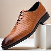 abordables Officiel-Richelieus à lacets en cuir cognac motif crocodile pour homme : chaussures sophistiquées pour professionnels