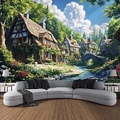 abordables paisaje tapiz-Planta flor casa paisaje colgante tapiz arte de pared gran tapiz mural decoración fotografía telón de fondo manta cortina hogar dormitorio sala de estar decoración