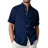 abordables chemise boutonnée pour homme-Homme Chemise Chemise d&#039;été Chemise Décontractée Chemise de Plage Chemise Boutonnée Noir Blanche Bleu Orange Vert Manche Courte Uni Revers Vacances Hawaïen Vêtement Tenue Polyester Mode Occasionnel