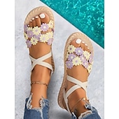 economico Infradito da Vacanza-sandali floreali boho da donna – ballerine con cinturini e fiori ricamati colorati per l&#039;estate, la spiaggia e lo stile casual all&#039;aperto