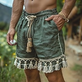 cheap Retro-Men&#039;s Shorts Summer Shorts Beach Shorts Pocket Drawstring Elastic Waist Plain Comfort Breathable Short Going out Beach Weekend Antique Green
