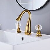 abordables Robinets LED-Robinet lavabo - Séparé Plaqué Diffusion large Deux poignées trois trousBath Taps