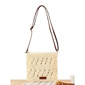 cheap Crossbody Bags-Handwoven Straw Crossbody Bag for Women – Boho Rattan Shoulder Bag with Adjustable Strap, Lightweight Summer Beach Purse for Vacation, Travel &amp; Casual Outings Army Green Brown Khaki