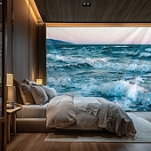 abordables Havstrand Teppe-Landscape Ocean Wave Hanging Tapestry Wall Art Large Tapestry Mural Decor Photograph Backdrop Blanket Curtain Home Bedroom Living Room Decoration
