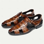 cheap Premium Leather Sandals-Luxury Men&#039;s Brown Leather Fisherman Sandals - Elegant Dress Footwear with Woven Straps