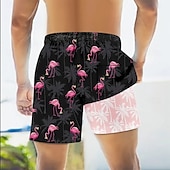 billiga Djur &amp; Fåglar-Herr Flamingo Kokosnötsträd Fodrade shorts 2 i 1 simshorts Badshorts Medium Midja Hawaiisk Semester Standkläder Sidfickor Med kompressionsfoder Elastisk dragsko i midjan Designer Kläder