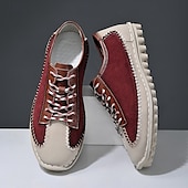 economico Sneakers da uomo-scarpe casual da uomo con lacci fatte a mano color bordeaux e grigio – scarpe da passeggio in pelle vintage