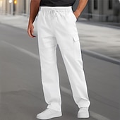 cheap Cargo Pants-Men&#039;s Cargo Pants Trousers Drawstring Elastic Waist Multi Pocket Plain Wearable Outdoor Daily Camping &amp; Hiking Fashion Classic Black White