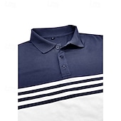 billige Color Block Polo for menn-Herre Poloskjorte i bomull Avslappet Virksomhet Ribbet polokrage Klassisk Kortermet Grunnleggende Moderne Helfarge Horisontale strips Knapper Logo Sommer Vår sommer Normal Mørkebrun Mørkerød Svart