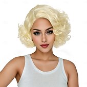 baratos Perucas Históricas-Peruca Sintética Cacheada Ondulada Assimétrica Franja Arrumada Peruca Feita à Máquina 12 polegadas A1 Cabelo Sintético Clássico das Mulheres Confortável Gradiente de Cor Loira Perucas de Halloween