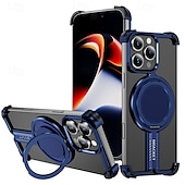 Недорогие Чехлы для iPhone-телефон Кейс для Назначение iPhone 16 Про Макс Плюс Айфон 15 Про Макс Плюс iPhone 14 13 12 Pro Max Plus Кейс на заднюю панель со стендом Магнитный Поддержка беспроводной зарядки Ретро Металл