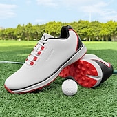 preiswerte Herren Golfschuhe-Herren Performance Golf Sneaker in Weiß mit roten Schnürsenkeln, atmungsaktive Mikrofaser, ideal für Amateurgolfer
