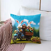 お買い得  ホリデークッションカバー-イースター・ファニー・ラビット・デコラティブ・トス・ピローズ・カバー 1PC ソフト・スクエア・カウチ・クッション・ケース・枕カバー 寝室 リビングルーム ソファ チェア