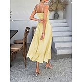abordables Robes d&#039;été-Femme Robe mi-longue robe blanche Robe casual Robe d&#039;été Robe à enfiler Mode Moderne du quotidien Plage Fin de semaine Standard Plein Sans Manches Bretelles Fines Noir Jaune Bleu Vert Eté