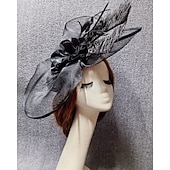 abordables Fascinators-Fascinateurs chapeau en filet voile mariage course de chevaux avec pièce florale en plumes