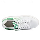 abordables Occasionnel-Baskets tendance à carreaux blancs et verts pour hommes avec semelle coussinée - chaussures décontractées élégantes pour le printemps et l&#039;été