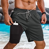 cheap Casual Shorts-Men&#039;s Lined Shorts Athletic Shorts 2 in 1 Board Shorts Swim Shorts Shorts Drawstring Side Pockets Elastic Waist Plain Quick Dry Holiday Going out Gym Vacation Sports Black White Micro-elastic