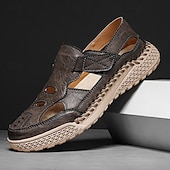 voordelige Buitensandalen-Bruine kunstleren outdoor sportsandalen voor heren met ademende perforaties en duurzame grip voor wandelen en trekking