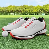 preiswerte Herren Golfschuhe-Herren Performance Golf Sneaker in Weiß mit roten Schnürsenkeln, atmungsaktive Mikrofaser, ideal für Amateurgolfer