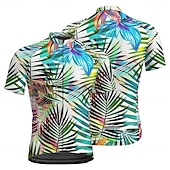 お買い得  メンズジャージ-男性用 サイクリングジャージー 半袖 バイク Tシャツ ジャージー 3つのリアポケット付き マウンテンサイクリング 高通気性 速乾性 人間工学デザイン ウィッキング フォレストグリーン ダークブルー ダークグリーン リーフ柄 スポーツ 衣類