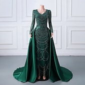 olcso Estélyi ruhák-Sellő  trombita estélyi ruha elegáns ruha formális estélyi parti bírósági vonal hosszú ujjú kerek nyakkal csipkével gyöngyökkel flitterekkel