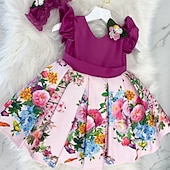 billige Uformelle kjoler-Barn Jente Kjole Blomstret kjole Blomsternål i krystall Ermeløs utendørs Avslappet Drapering Mote Daglig Polyester Midi Uformell kjole Kjole med A-linje Sommer 4 år + Hvit Rosa Blå
