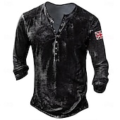 billiga Casual Henley T-shirt-Herr Knapp T-shirt Henleytröja T-shirts T-tröja Långärmad Henley Sommar Landsflagga Enfärgad / vanlig färg Mode Designer Mode Semester Gata Utekväll Mörkgrå Svart Vit Topp t-shirt för män