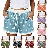 cheap Bermuda Shorts-Women's EU / US Size Bermuda shorts Pajamas Track Pants Baggy Shorts Athleisure Athletic Short Medium Waist Star Pocket Printing Basic Outdoor Comfortable Sports Micro-elastic Casual Sports claret