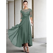 voordelige Vloerlengte-A-Line Moeder van de Bruid Jurk Bruiloft Gast Elegante Plus Size Hoge Lage V Hals Asymmetrische Enkel Lengte Chiffon Kant Halve Mouw Met Beading Applicaties 2025 gratis maatwerk