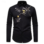 economico camicia da uomo con bottoni-Per uomo Camicia Camicia estiva Maglietta informale Camicia da spiaggia Camicia con bottoni Nero Bianco Manica lunga Floreale Bavero Da mare Hawaiano Con ricami Abbigliamento Poliestere Di tendenza