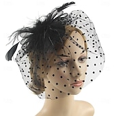 levne Fascinátory-Fascinátory Polyester 30. léta Se širší krempou Závojový klobouk Čajový dýchánek Kentucky Derby Dostih Dámský den koktejl Elegantní Vinobraní Jednoduchý S Peří MiniSpot Přílba Pokrývky Hlavy