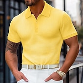 levne Pánské klasické polo-Pánské Waffle Polo košile Golfová košile Ležérní Dovolená Klopa Žebrovaný polo límec Krátký rukáv Módní Základní Bez vzoru Knoflíky Měkké Léto Jaro Běžný Bílá Žlutá Bordó Trávová zelená Khaki Šedá