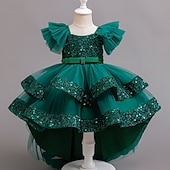 cheap Party Dresses-Kids Girls&#039; Party Dress Sequin Sleeveless Wedding Special Occasion Sequins Ruched Zipper Adorable Sweet Polyester Asymmetrical Party Dress Tulle Dress Summer Spring Fall 4-12 Years Pink Purple Green