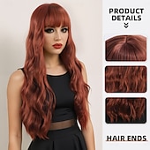 baratos Perucas Sintéticas sem Touca-Perucas sintéticas Ondulado Trama Curly Corte em Camadas Com Franjas Fabrico à Máquina Peruca 28 polegadas A1 Cabelo Sintético Mulheres Clássico Confortável Cores Gradiente Âmbar Marrom