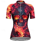 cheap Women&#039;s Jerseys-Women&#039;s Cycling Jersey Short Sleeve Bike Tee Tshirt Jersey with 3 Rear Pockets Mountain Bike MTB Breathable Quick Dry Anatomic Design Wicking Wine Red Black Red Skull Sports Clothing Apparel