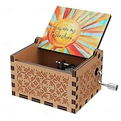 お買い得  Acessórios para festa-1個 You Are My Sunshine オルゴール 手回し式 木製 ビンテージ レーザー彫刻 小型オルゴール 奥様/お父様へのギフト 誕生日/クリスマス/記念日/結婚式/バレンタイン/母の日ギフト