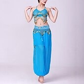 お買い得  ラテンダンスウェア-ラテンダンス 上着 ゴールドコイン ピュアカラー スプライシング 女性用 性能 訓練 ノースリーブ ハイウエスト ポリエステル