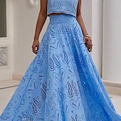 preiswerte Elegante Blumenkleider-Damen kleid lang Zweiteiliges Kleid Elegant Modisch Urlaub Verabredung Ausgehen Regular Fit Glatt Ärmellos Rundhalsausschnitt Schwarz Weiß Gelb Rosa Sommer
