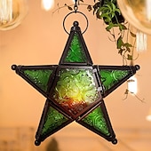 billige Stearinlys og lysestaker-vintage jernkunst stjernelysholderlykt, femspiss hengende vindtett telysholder, dekorativ lyslykt i jernglass for hjem, bar, restaurant og gaveutdeling