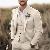 voordelige Trouwpakken-Heren Strand Trouwlenzen Witte Luchtblauw Mode Formeel Zomer Effen Kleur Tailored Fit 3-delig Enkel Knoop Twee-knopen