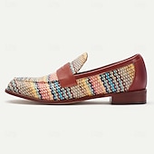 cheap Textured Weave Shoes-Men&#039;s Multicolor Woven Penny Loafers – Vintage Nylon Knit Slip-On Dress Shoes for Smart Casual Outfits