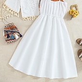 baratos Casual Dresses-2 Pieces Kids Girls' Color Block Dress Suits Set Sleeveless Fashion School 7-13 Years Summer White
