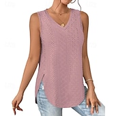 abordables Chemises et blouses-Femmes Chemisier Uni Moderne Occasionnel Sans manches Col en V Hauts Réguliers Quotidien Fête Sortir Asymétrique Vert herbe Noir Blanche Rose Claire Bleu Été