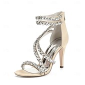 economico Sandali Eleganti-sandali con tacco alto e cinturino in strass bianchi da donna – eleganti scarpe da sposa per cocktail party