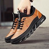 billiga Herrsneakers-robusta utomhusskor för män i brun och svart, slitstark konstläderkonstruktion med sicksacksula för bättre grepp