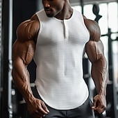 ieftine Tricouri de Sală-Bărbați Maiou cu vafe Cămașă Henley Vest Top Sub Cămașă Fără manșon Henley Vară Simplu Modă Designer Muşchi Nasturi În aer liber Ieșire Sală de Fitness Negru Alb Albastru Deschis Top tricou pentru